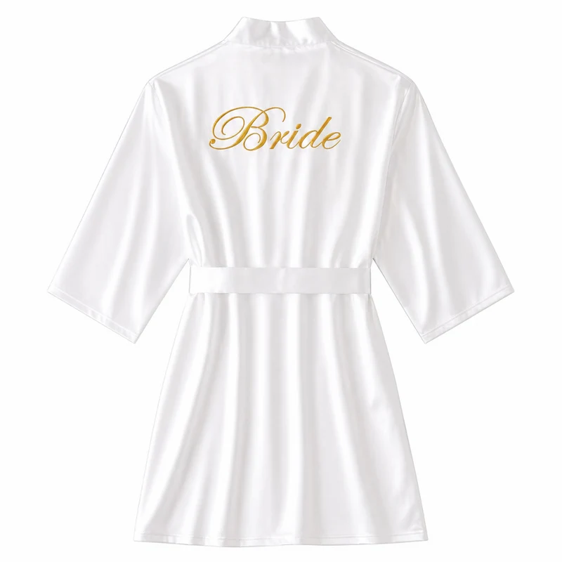Miomu Bata de Novia Satinada con Bordado “Bride”