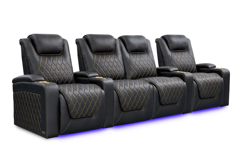 Oslo Fila de 4 Sillones con loveseat central,costuras doradas | Valencia Seating