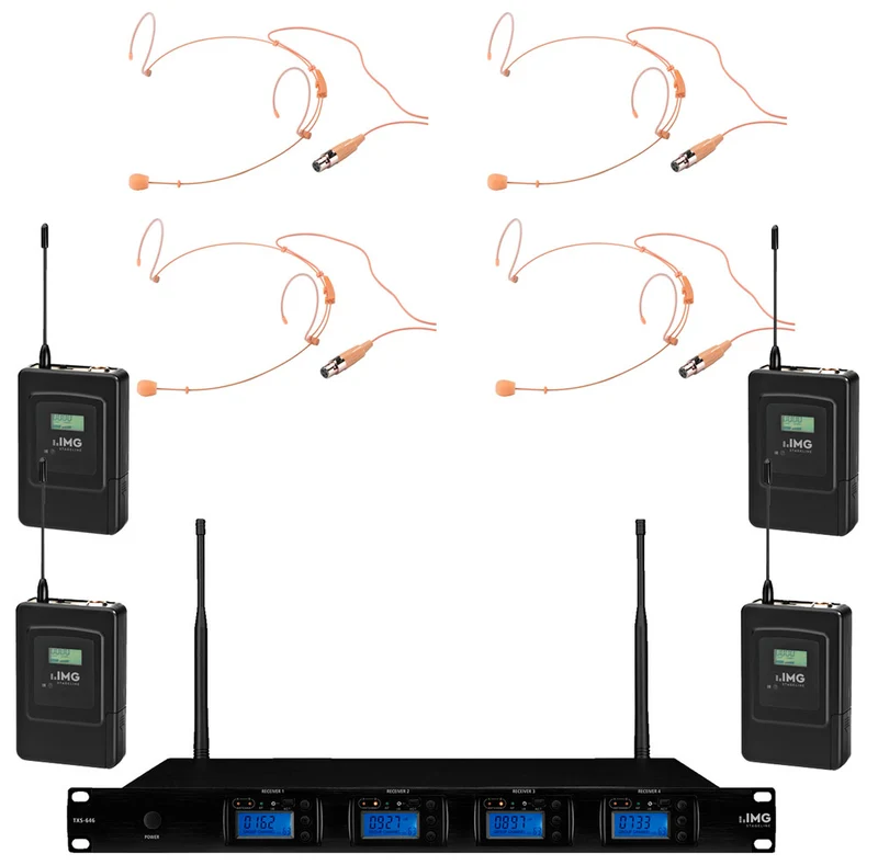 IMG -PACK- TXS-646 HSE150SK SISTEMA INALAMBRICO IDEAL TEATRO CON 4 EMISORES Y MICROFONOS DE DIADEMA
