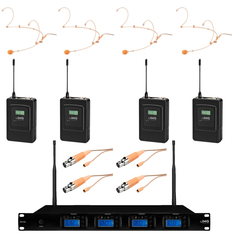 IMG -PACK- TXS-646 SISTEMA INALAMBRICO IDEAL TEATRO CON 4 EMISORES + MICROFONOS DE DIADEMA Y CABLE