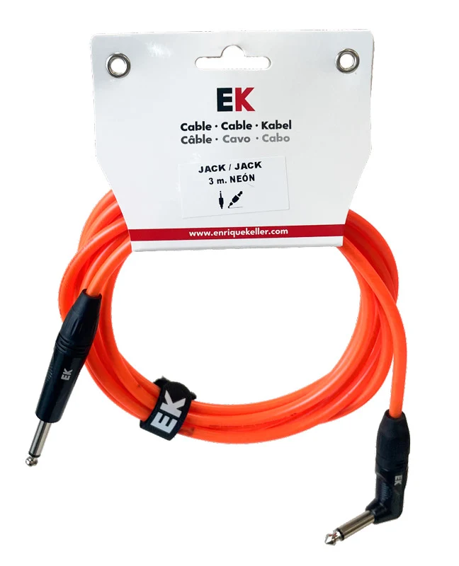 AUVISA SFJJ0133ORF CABLE INSTRUMENTO JACK RECTO JACK ACODADO NEON NARANJA FLUORESCENTE 3 METROS