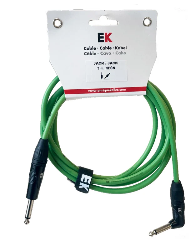 AUVISA SFJJ0133GRF CABLE INSTRUMENTO JACK RECTO JACK ACODADO NEON VERDE FLUORESCENTE 3 METROS
