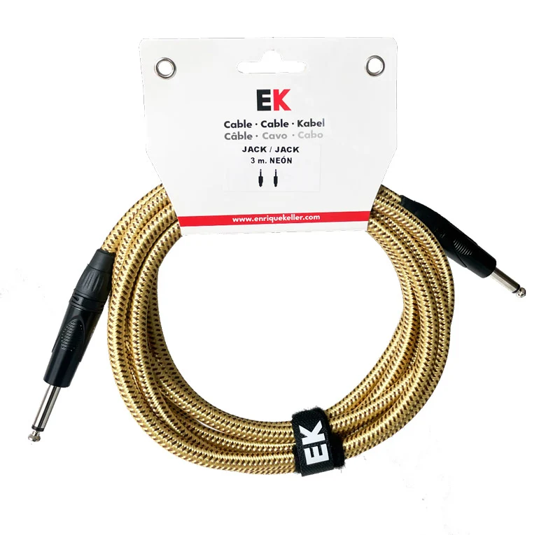 AUVISA SFJJ0043N2 CABLE INSTRUMENTO JACK JACK NEON TELA TRENZADA DORADA 3 METROS