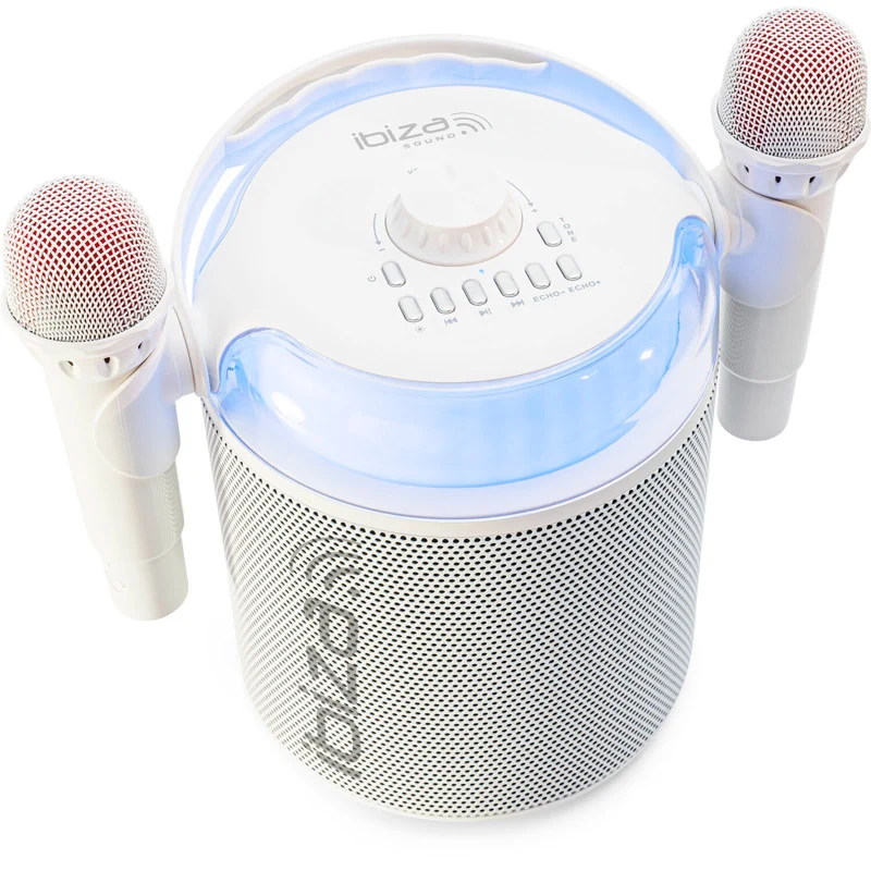 IBIZA SOUND KARAHOME WH ALTAVOZ BLUETOOTH KARAOKE CON 2 MICROFONOS INALAMBRICOS BLANCO