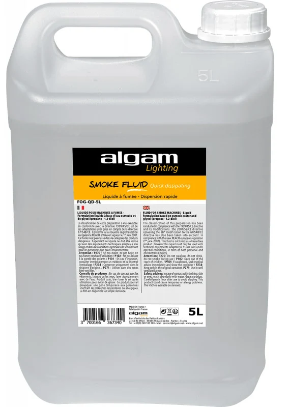 ALGAM LIGHT FOGQD5L LIQUIDO PARA MAQUINAS DE HUMO DISPERSION RAPIDA 5 LITROS
