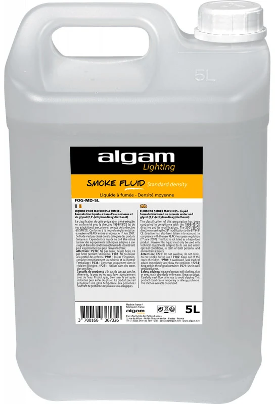 ALGAM LIGHT FOGMD5L LIQUIDO PARA MAQUINAS DE HUMO DENSIDAD MEDIA 5 LITROS
