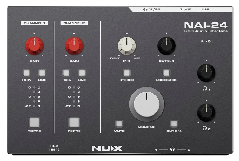 NUX NAI-24 INTERFAZ DE AUDIO USB 2 ENTRADAS