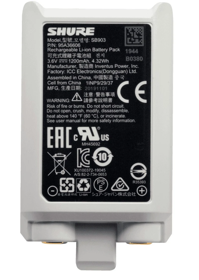 SHURE SB903 BATERIA RECARGABLE PARA TRANSMISOR INALAMBRICO