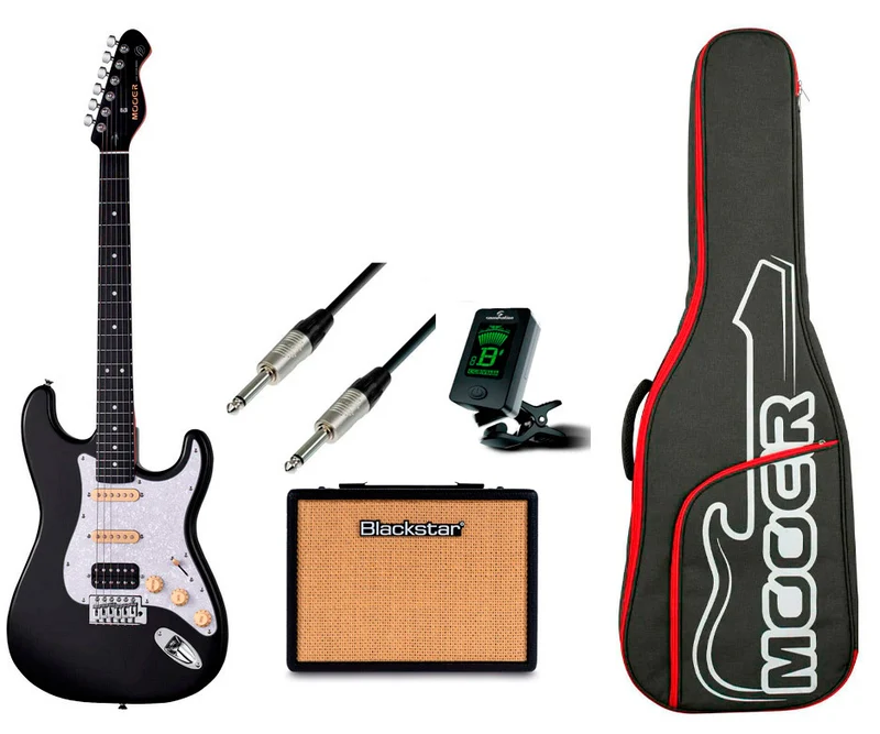 MOOER -PACK- MSC10 PRO BLKW GUITARRA ELECTRICA + AMPLIFICADOR Y ACCESORIOS
