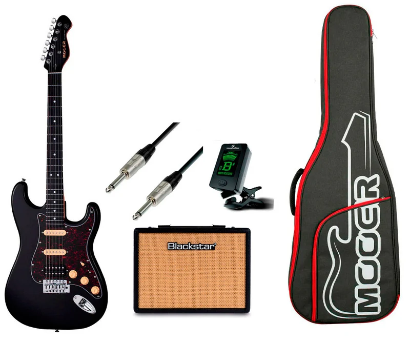 MOOER -PACK- MSC10 PRO BLKT GUITARRA ELECTRICA + AMPLIFICADOR Y ACCESORIOS