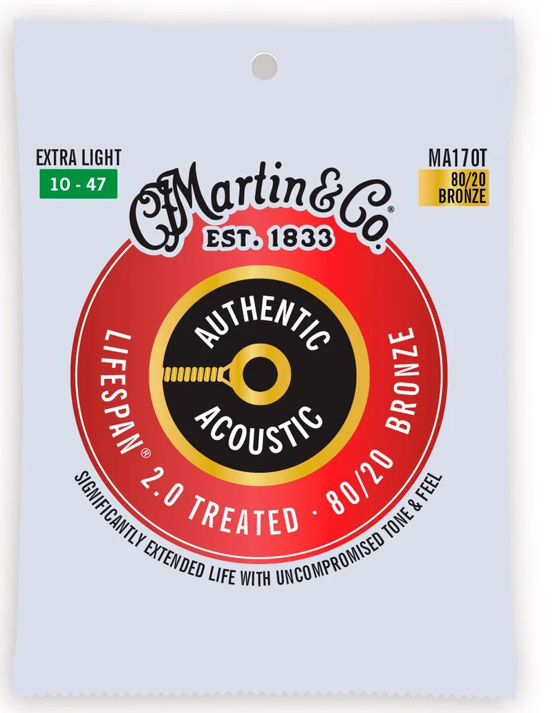 MARTIN MA170T AUTHENTIC LIFESPAN 2.0 BRONZE80/20 EXTRA LIGHT JUEGO CUERDAS GUITARRA ACUSTICA 010-047
