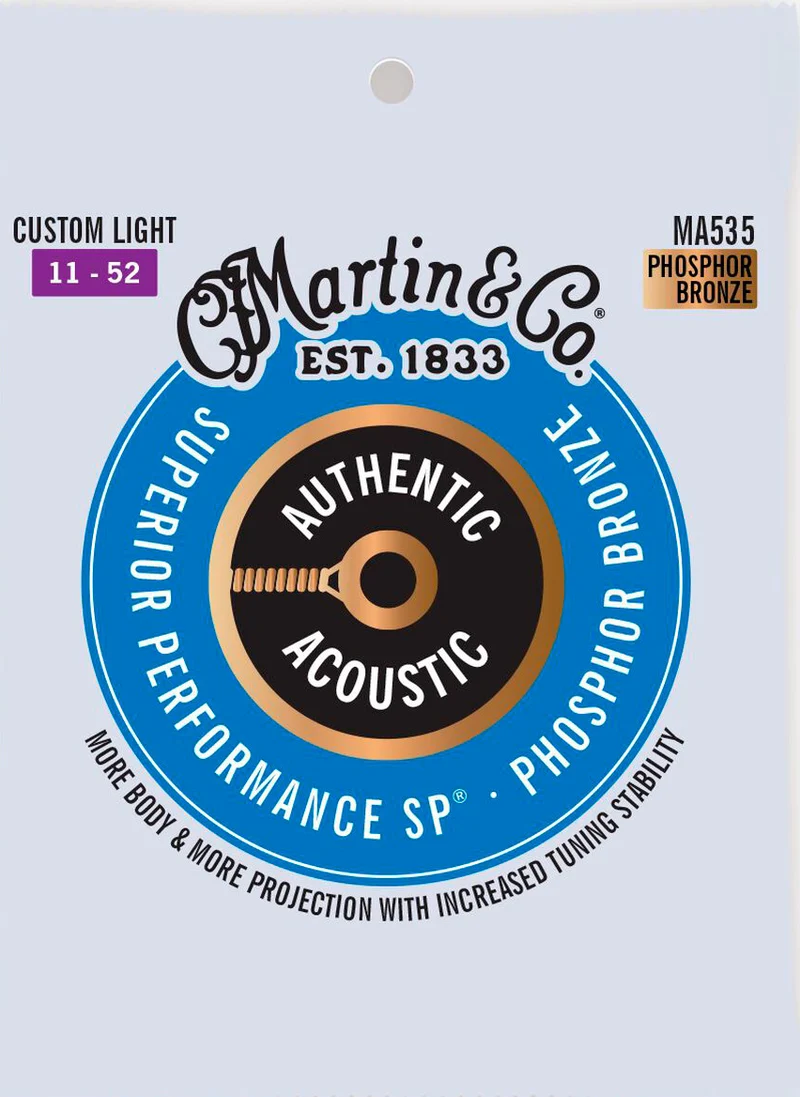 MARTIN MA535 AUTHENTIC SP PHOSPHOR BRONZE 92/8 CUSTOM LIGHT JUEGO CUERDAS GUITARRA ACUSTICA 011-052