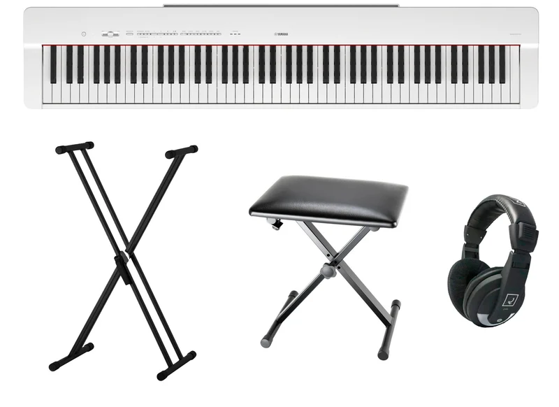 YAMAHA -PACK- P225W PIANO DIGITAL + SOPORTE TIJERA + ASIENTO Y AURICULARES BLANCO