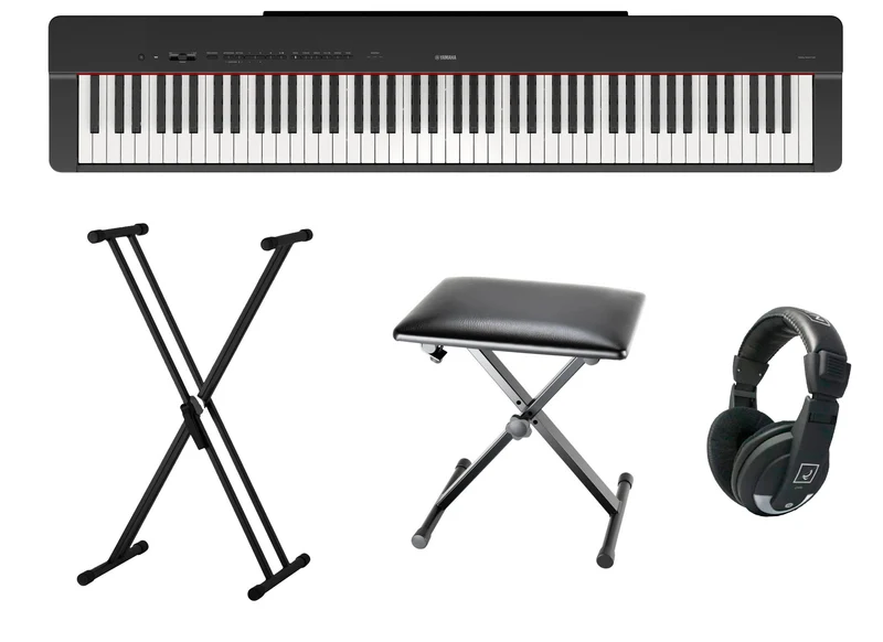 YAMAHA -PACK- P225B PIANO DIGITAL + SOPORTE TIJERA + ASIENTO Y AURICULARES NEGRO