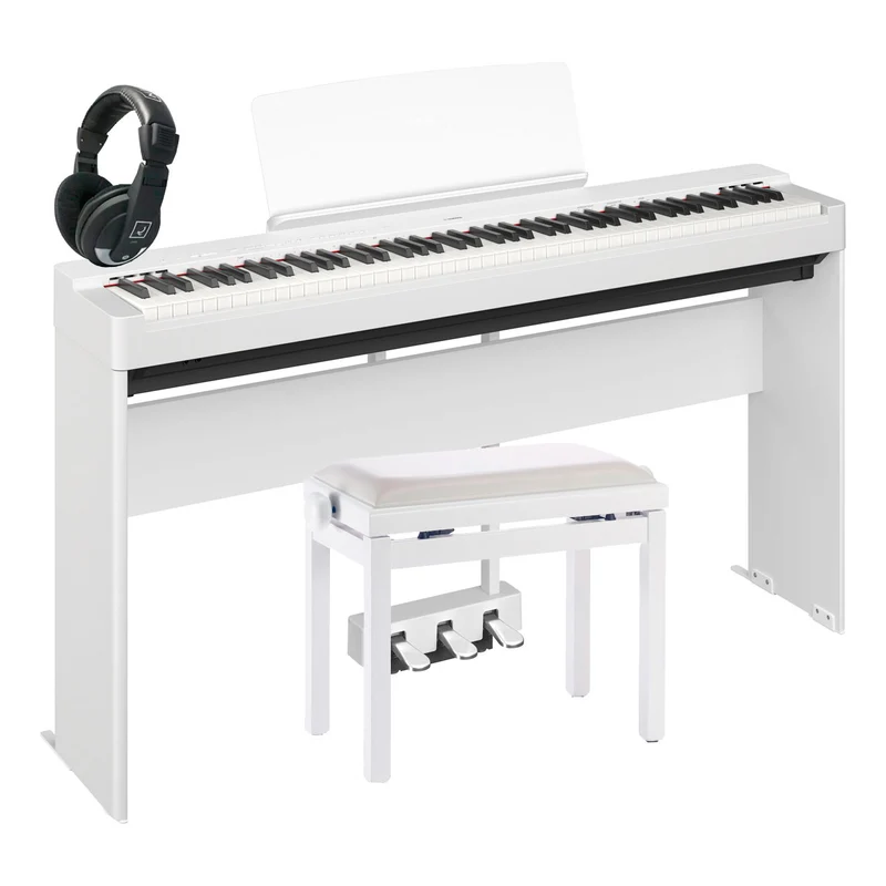 YAMAHA -PACK- P225W PIANO DIGITAL + SOPORTE MADERA + PEDALERA + BANQUETA Y AURICULARES BLANCO