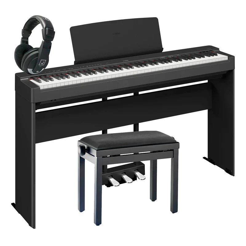 YAMAHA -PACK- P225B PIANO DIGITAL + SOPORTE MADERA + PEDALERA + BANQUETA Y AURICULARES NEGRO