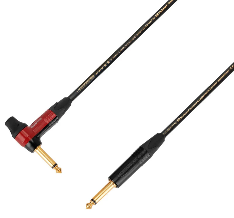 ADAM HALL K5IPR0300 TIMBRE CABLE INSTRUMENTO NEUTRIK 6.3 MM JACK A JACK ACODADO 3 METROS