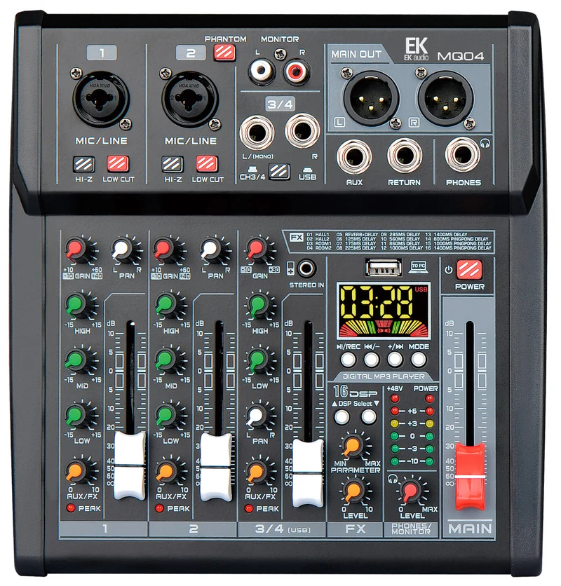 EK AUDIO MQ04 MESA DE MEZCLAS 4 CANALES CON EFECTOS