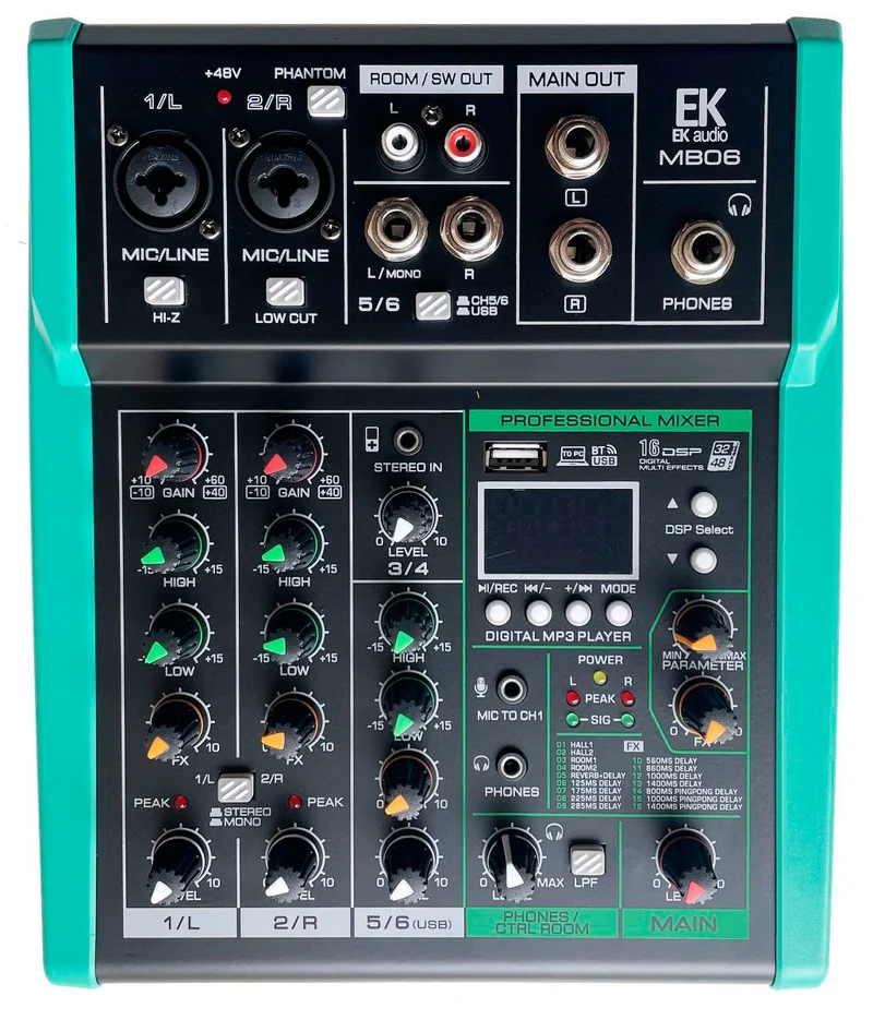 EK AUDIO MB06 MESA DE MEZCLAS 6 CANALES CON EFECTOS