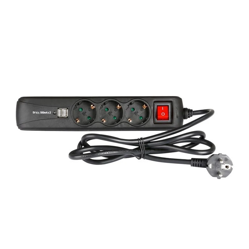 ADAM HALL 8747S3USB BASE DE ENCHUFES DE 3 TOMAS CON INTERRUPTOR Y 2 SALIDAS USB PARA RECARGA