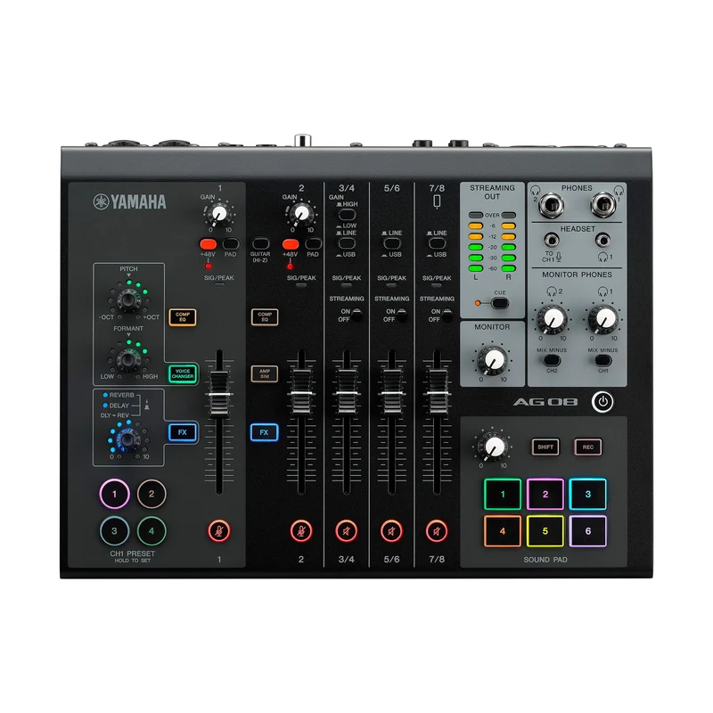YAMAHA AG08BL MESA DE MEZCLAS PARA STREAMING 8 CANALES NEGRA