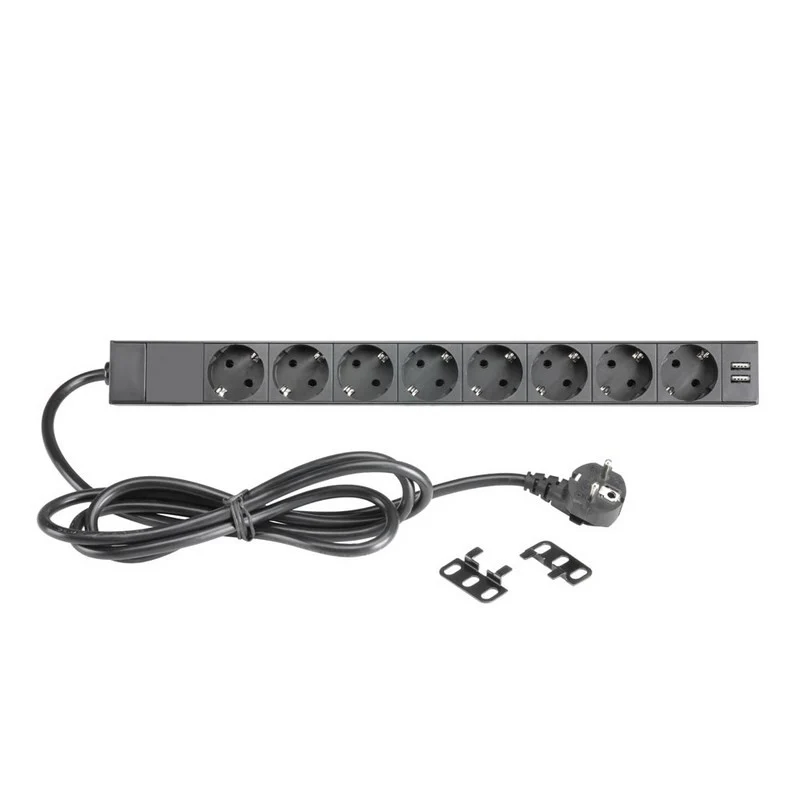 ADAM HALL 87471USB REGLETA CON 8 CONECTORES DE CORRIENTE Y 2 USB FORMATO RACK