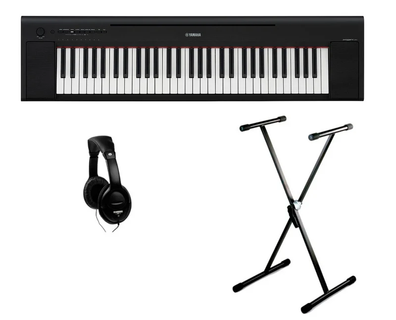 YAMAHA -PACK- NP15B PIANO DIGITAL PIAGGERO NEGRO + SOPORTE TIJERA Y AURICULARES