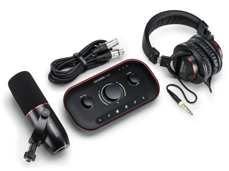 FOCUSRITE VOCASTER TWO STUDIO INTERFAZ DE AUDIO PARA PODCAST CON MICROFONO Y AURICULARES.