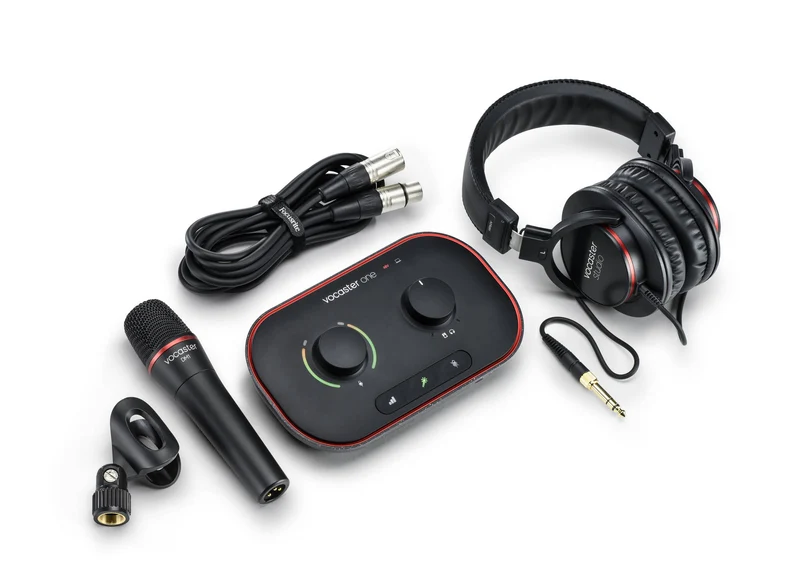 FOCUSRITE VOCASTER ONE STUDIO INTERFAZ DE AUDIO PARA PODCAST CON MICROFONO Y AURICULARES.