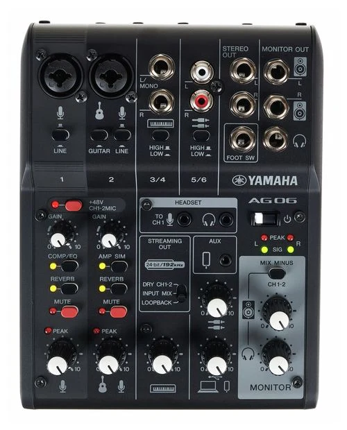 YAMAHA AG06BL MK2 MESA DE MEZCLAS PARA STREAMING 6 CANALES NEGRA