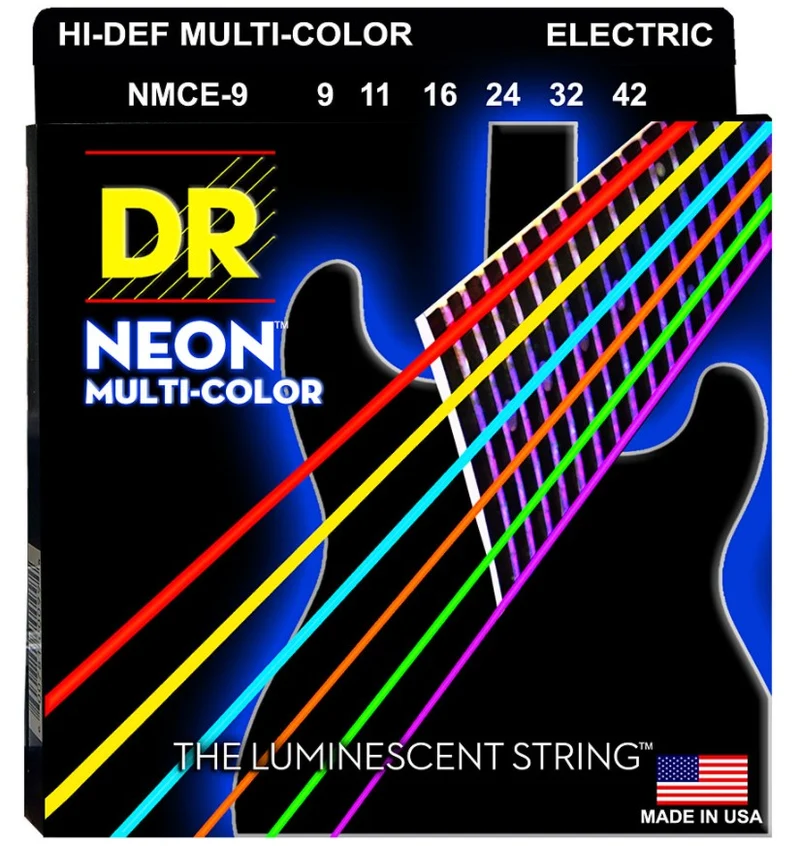 DR NMCE9 JUEGO CUERDAS GUITARRA ELECTRICA NEON MULTICOLOR 009-042.